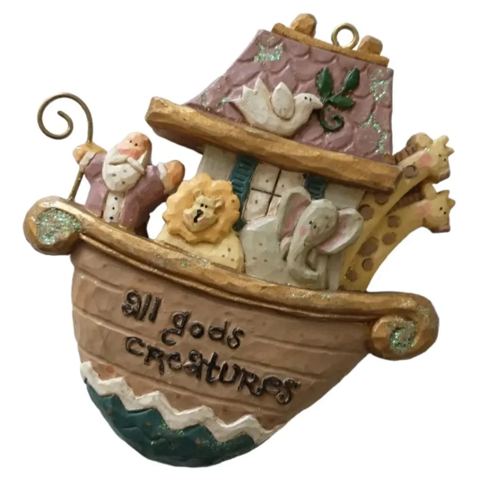 Vintage Noahs Ark Resin Christmas‎ Ornament All Gods Creatures Religious Decor